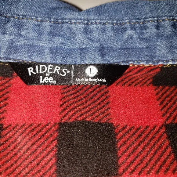 RIDERS BY LEE Flannel Lined Denim Shirt Size Large - Picture 3 of 9